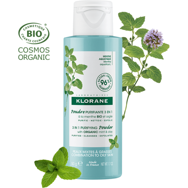 polvere purificante 3 in 1 menta bio e argilla klorane 50g