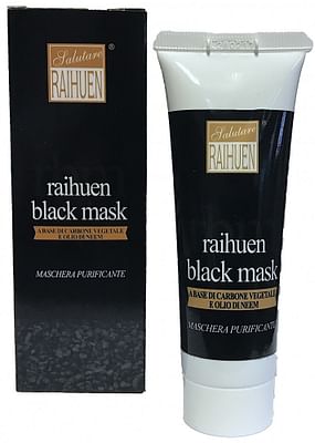 natur-farma srl raihuen black mask maschera velo nera al carbone e olio neem per la pulizia del viso 50 ml