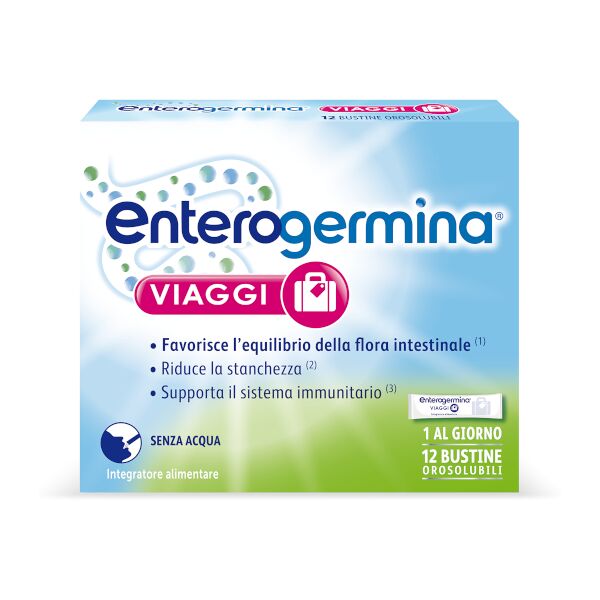 opella healthcare italy srl enterogermina viaggi, integratore alimentare per regolarità intestinale con probiotici e vitamina a, b12, b6, b9 e vitamina d, con edulcorante, gusto fragola