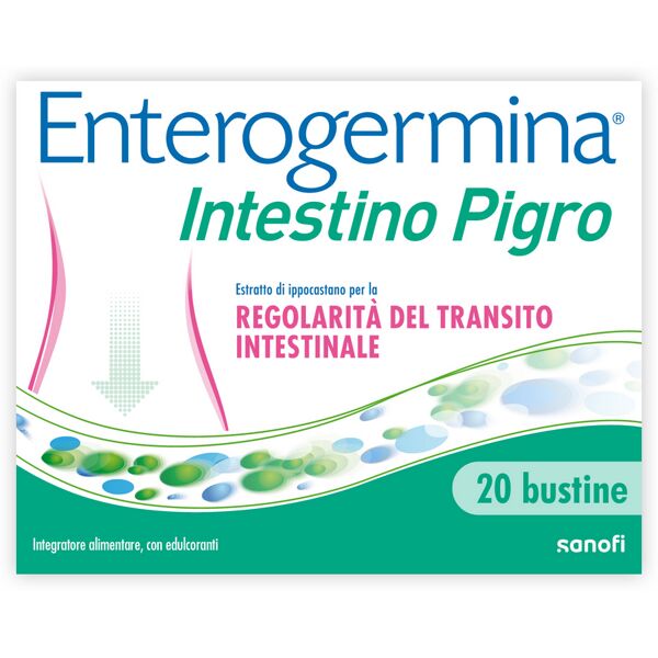 opella healthcare enterogermina intestino pigro 20 bustine, fermenti lattici, probiotici, prebiotici, fos, integratore regolarità intestinale, con psillio, ibisco, ippocastano, opuntia, gusto frutti di bosco