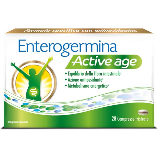 opella healthcare italy srl enterogermina active age 28 compresse, integratore con probiotici (fermenti lattici), ginkgo biloba e vitamina b12, equilibrio flora intestinale, azione antiossidante, riduzione stanchezza