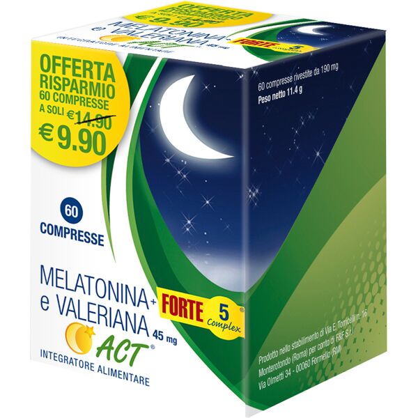 f&f srl melatonina act + forte 5 complex e valeriana 60 compresse