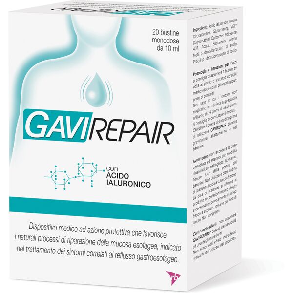 reckitt benckiser h.(it.) spa gavirepair 20 buste 10 mg riduzione dei sintomi correlati al reflusso favorendo la riparazione della mucosa esofagea