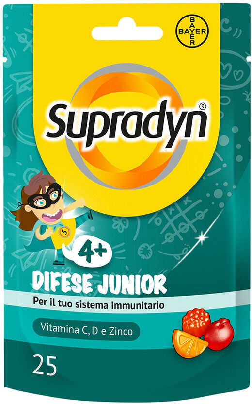 bayer spa supradyn difese junior, integratore per difese immunitarie bambini, con vitamina c, d e zinco, 25 caramelle gommose