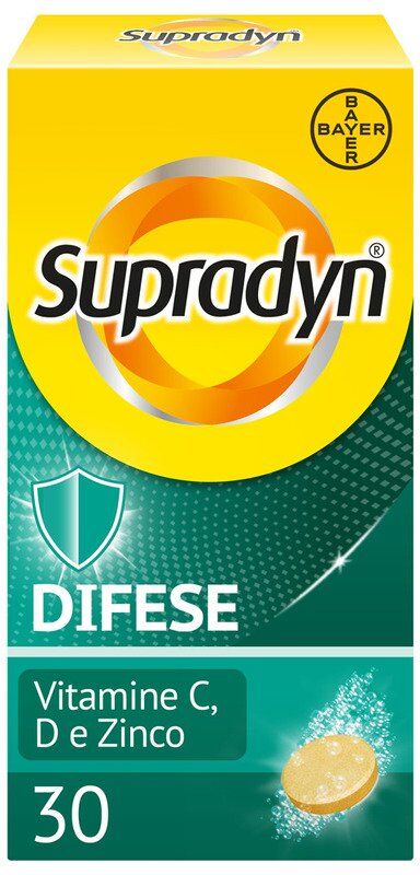 bayer spa supradyn difese adulto integratore per il sistema immunitario, con vitamina c, d e zinco, 30 compresse eff