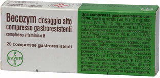 bayer spa becozym, alto dosaggio vitamine gruppo b, vitamina b1, b2, b3, b6, b5, b12 e b7, 20 compresse gastroresistenti