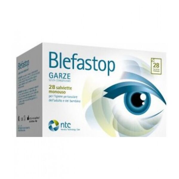 ntc srl blefastop plus garza in cotone piegata con filo di bario 28 salviette monouso + 1 compressa oculare riscaldabile