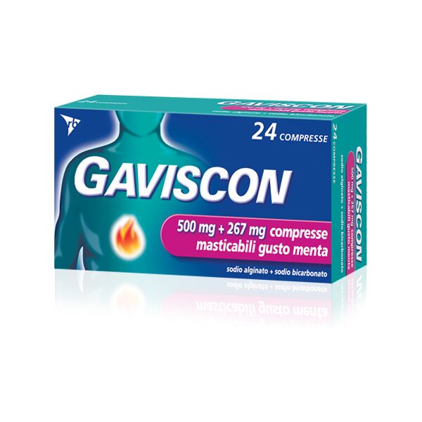 reckitt benckiser h.(it.) spa gaviscon 24 cpr menta - 500mg + 267mg contro bruciore di stomaco e trattamento del reflusso gastroesofageo