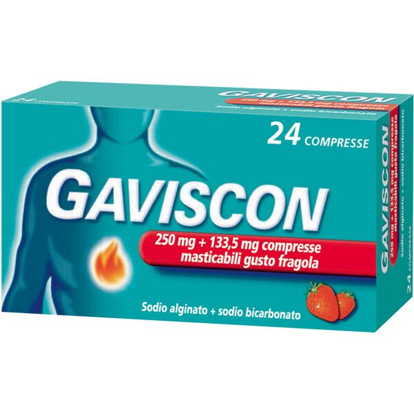 reckitt benckiser gaviscon 24 cpr fragola - 250mg +133,5 mg contro bruciore di stomaco e trattamento del reflusso gastroesofageo