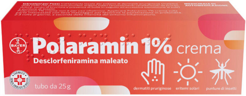 bayer spa polaramin crema per dermatiti eritemi prurito e punture di insetto con desclorfeniramina1% tubo 25gr