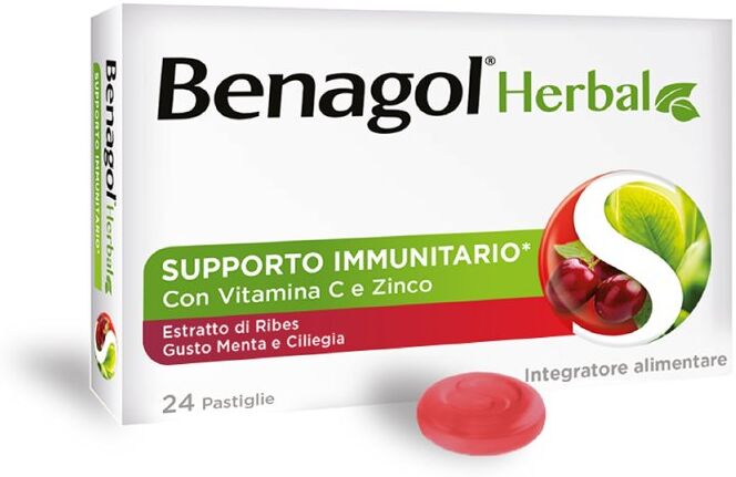 reckitt benckiser h.(it.) spa benagol herbal menta e ciliegia 24 - pastiglie per il benessere della gola