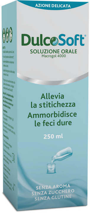 opella healthcare italy srl dulcosoft dispositivo medico, soluzione orale liquida, flacone da 250 ml lassativo, stitichezza, sollievo, senza glutine, senza zucchero, adulti, bambini