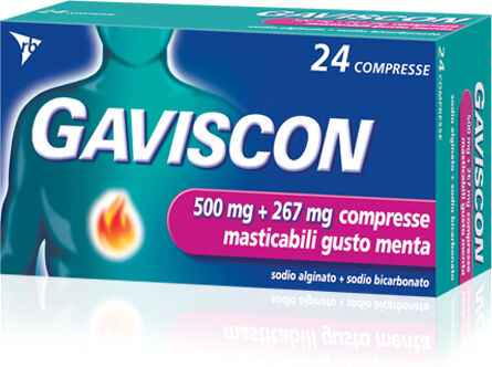 reckitt benckiser h.(it.) spa gaviscon 24 cpr menta - 500mg + 267mg contro bruciore di stomaco e trattamento del reflusso gastroesofageo