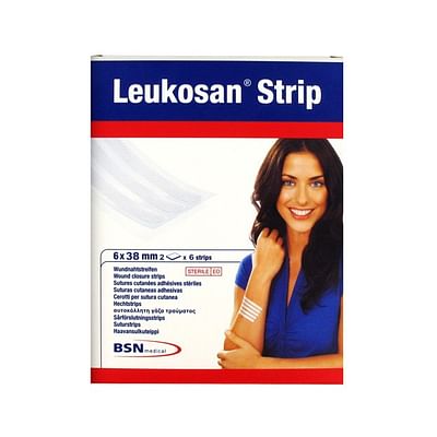 Cerotti Leukosan di Essity - 12 pezzi - 6x38mm - Chiusura ferite Cerotti Leukosan di Essity - 12 pezzi - 6x38mm - Chiusura ferite