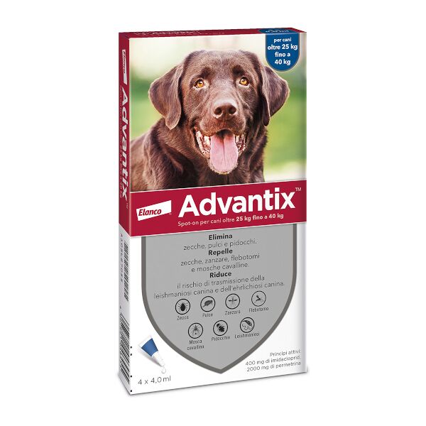 elanco italia spa advantix spot on 4 pipette da 4.0ml per cani da 25 a 40 kg