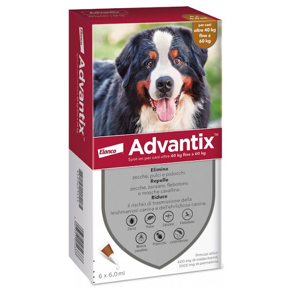 elanco italia spa advantix spot on per cani da 40kg a 60kg 6 pipette da 6ml