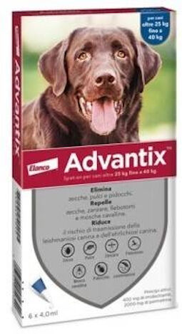 elanco italia spa advantix spot on 6 pipette per cani oltre 25 kg fino a 40 kg