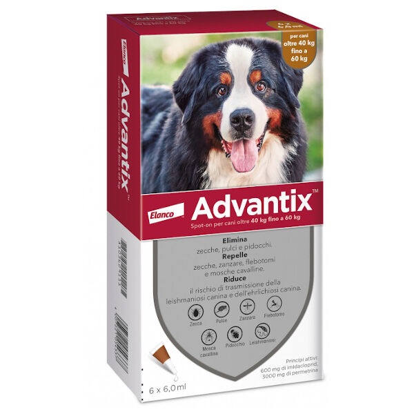 elanco italia spa advantix spot on per cani da 40kg a 60kg 6 pipette da 6ml