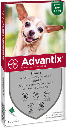 elanco italia spa advantix spot on 4 pipette 0,4 ml 0 - 4 kg