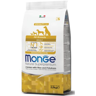 Monge Tutte le Razze Adulti Pollo, Riso e Patate Monoproteina - 2,5 Kg Cibo per Cani Monge Tutte le Razze Adulti Pollo, Riso e Patate Monoproteina - 2,5 Kg Cibo per Cani