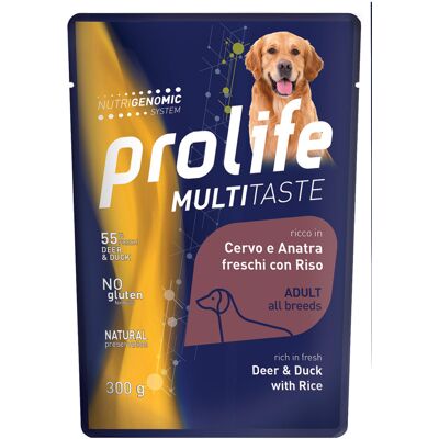 Prolife Cane Multitaste Adulto Cervo, Anatra & Riso Busta 300 Gr Prolife Cane Multitaste Adulto Cervo, Anatra & Riso Busta 300 Gr