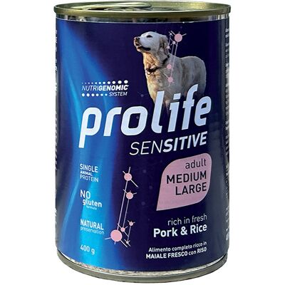 Prolife Cane Sensitive Adulto Medium&large Maiale & Riso Lattina 400 Gr Prolife Cane Sensitive Adulto Medium&large Maiale & Riso Lattina 400 Gr