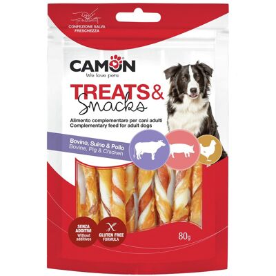 Rotoli snack bicolore Camon con manzo, maiale & pollo - Premi per cani Rotoli snack bicolore Camon con manzo, maiale & pollo - Premi per cani