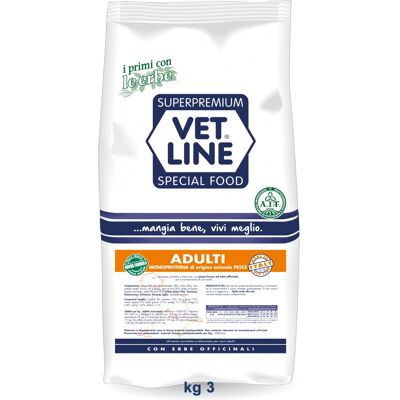 Cibo per cani adulti al pesce Vetline - 3kg e 12,5kg Cibo per cani adulti al pesce Vetline - 3kg e 12,5kg