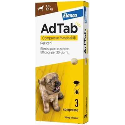 Elanco Italia Spa Adtab 56mg - Trattamento antiparassitario per cani 1.3-2.5kg Elanco Italia Spa Adtab 56mg - Trattamento antiparassitario per cani 1.3-2.5kg