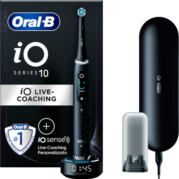 procter & gamble srl oral-b spazzolino elettrico ricaricabile io 10 nero + 1 testina, 1 custodia da viaggio ricaricabile e 1 caricatore io sense