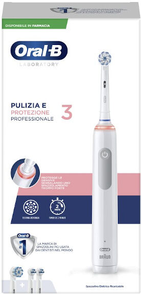 procter & gamble srl oral-b pro 3 laboratory spazzolino elettrico + 2 testine di ricarica