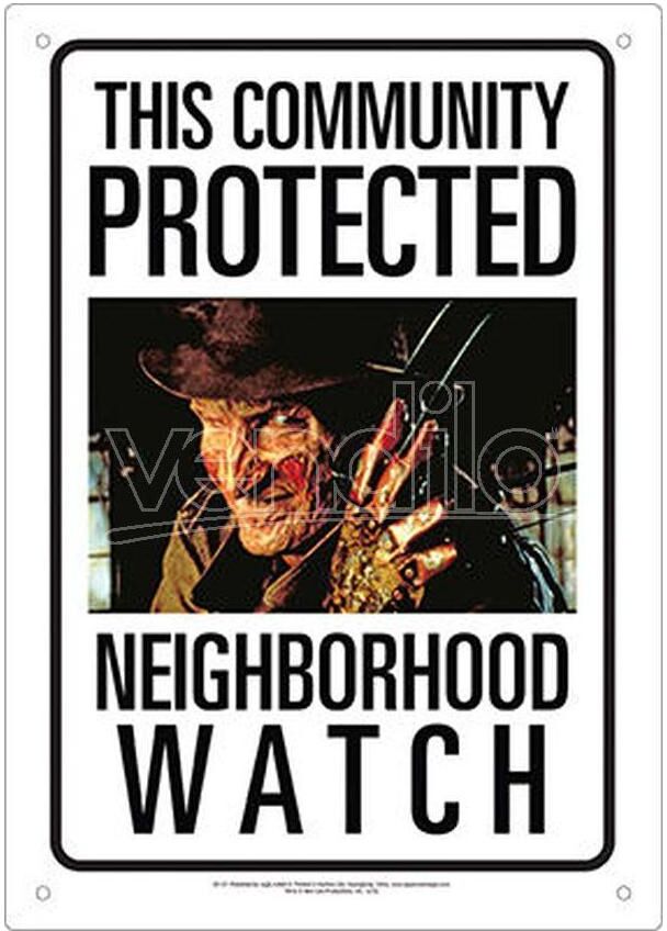 AQUARIUS ENT Freddy Neighborhood Watch Tin Sign Insegna AQUARIUS ENT Freddy Neighborhood Watch Tin Sign Insegna