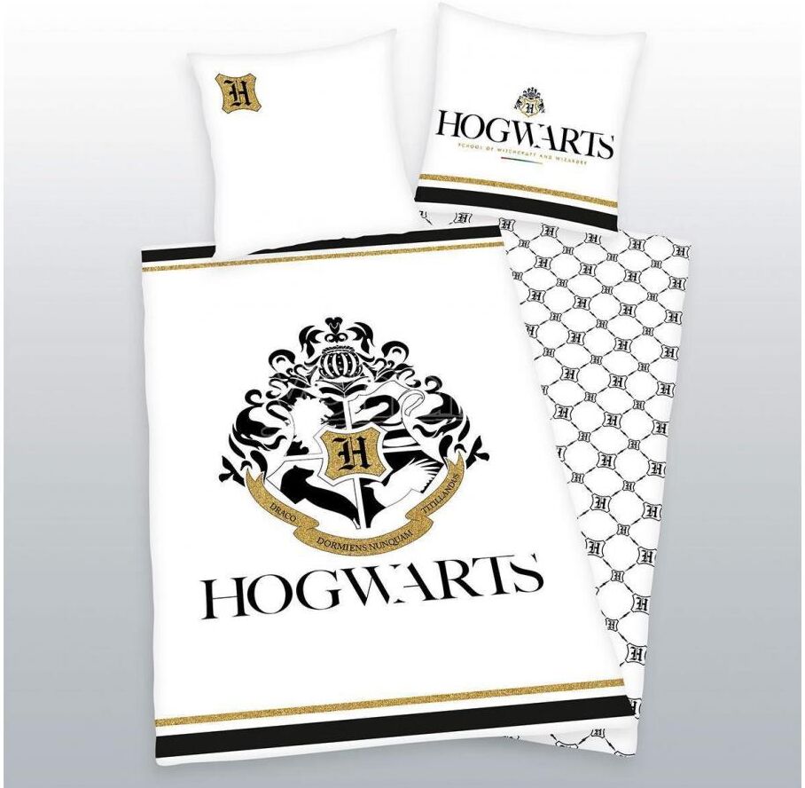 ALTRO Harry Potter Copripiumino Letto Bianco E Oro Stemma Hogwarts 135 X 200 Cm, 80 X 80 Cm