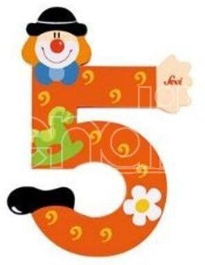 TRUDI Sevi 82215 - Numero 5 In Legno A Forma Di Clown 9,5 Cm Decorazione