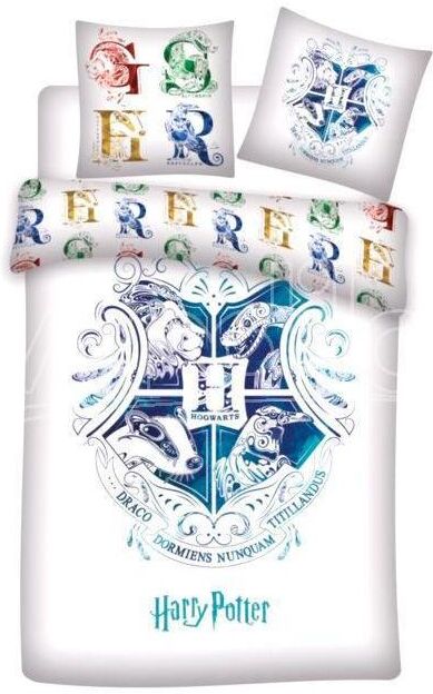 WARNER BROS Harry Potter Copripiumino Bianco Con Stemma Hogwarts Letto 135 Cm .