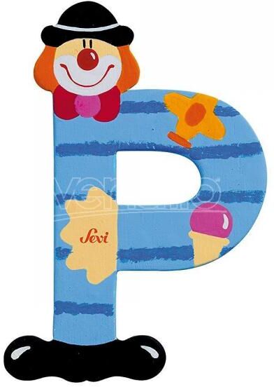 TRUDI Sevi 81752 - Letteraa P In Legno A Forma Di Clown Blu 9.5 Cm Decorazione