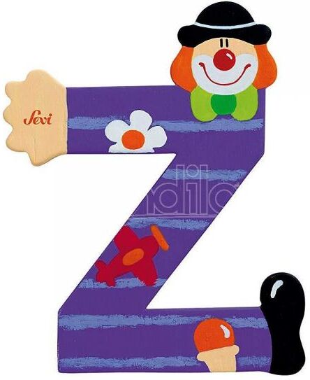 TRUDI Sevi 81762 - Letteraa Z In Legno A Forma Di Clown Viola 9,5 Cm Decorazione