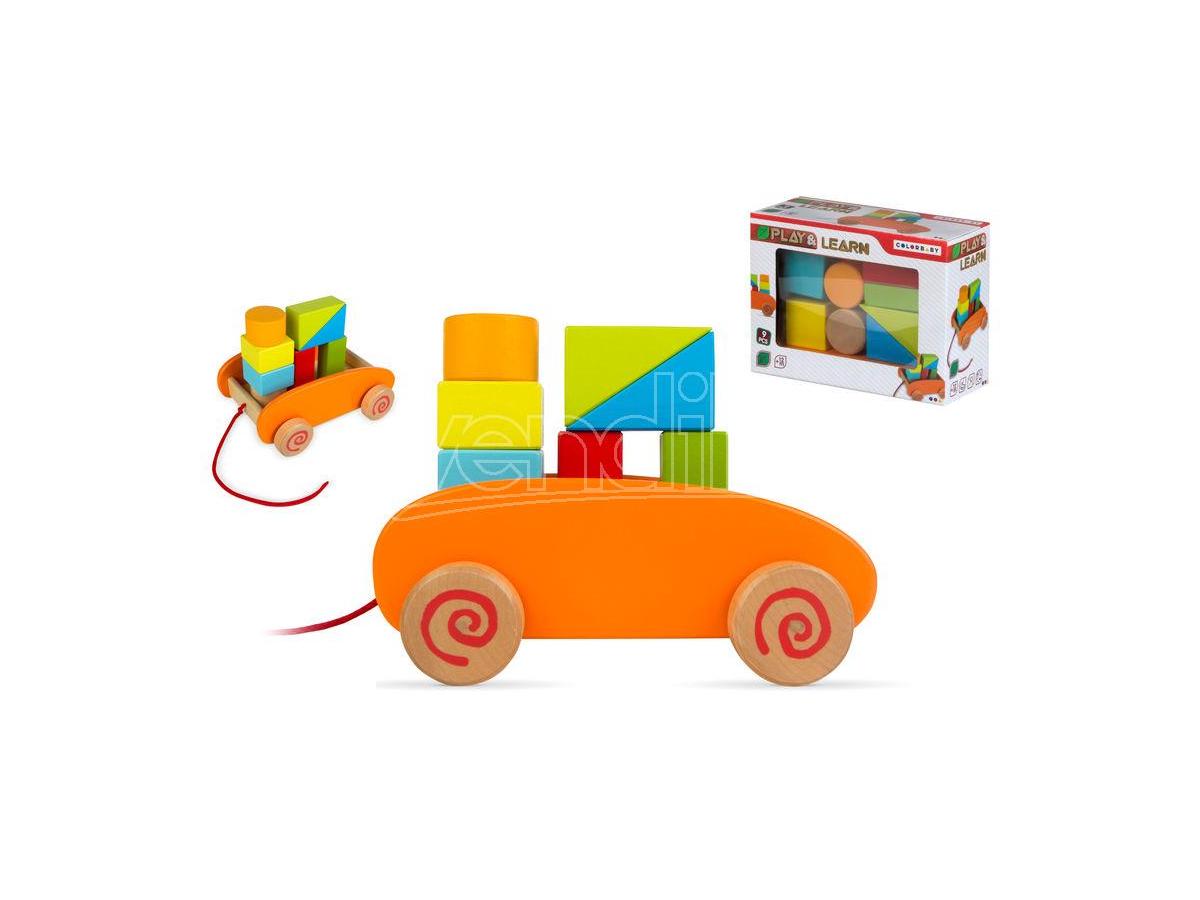 PLAY & LEARN Wooden Blocks Cart 9pzs