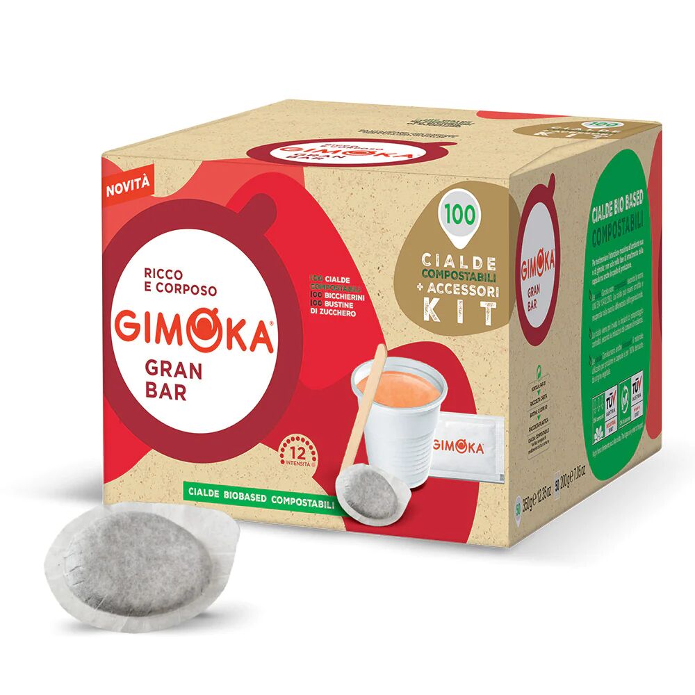 Gimoka 100 Cialde Gran Bar + Kit Da 100 Palette, Zuccheri E Bicchierini compatibili con sistema ESE 44mm