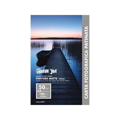 RefillJet Carta Patinata Opaca Matte, 180 gr, 50 Fogli A4 RefillJet Carta Patinata Opaca Matte, 180 gr, 50 Fogli A4