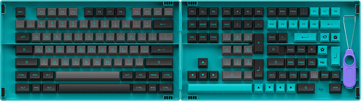 AKKO Black & Cyan Keycap Set ASA PBT :  Kit di copri tasti per tastiere meccaniche di alta qualità in PBT Double-shot  - Layout: ANSI US + Tasti speci