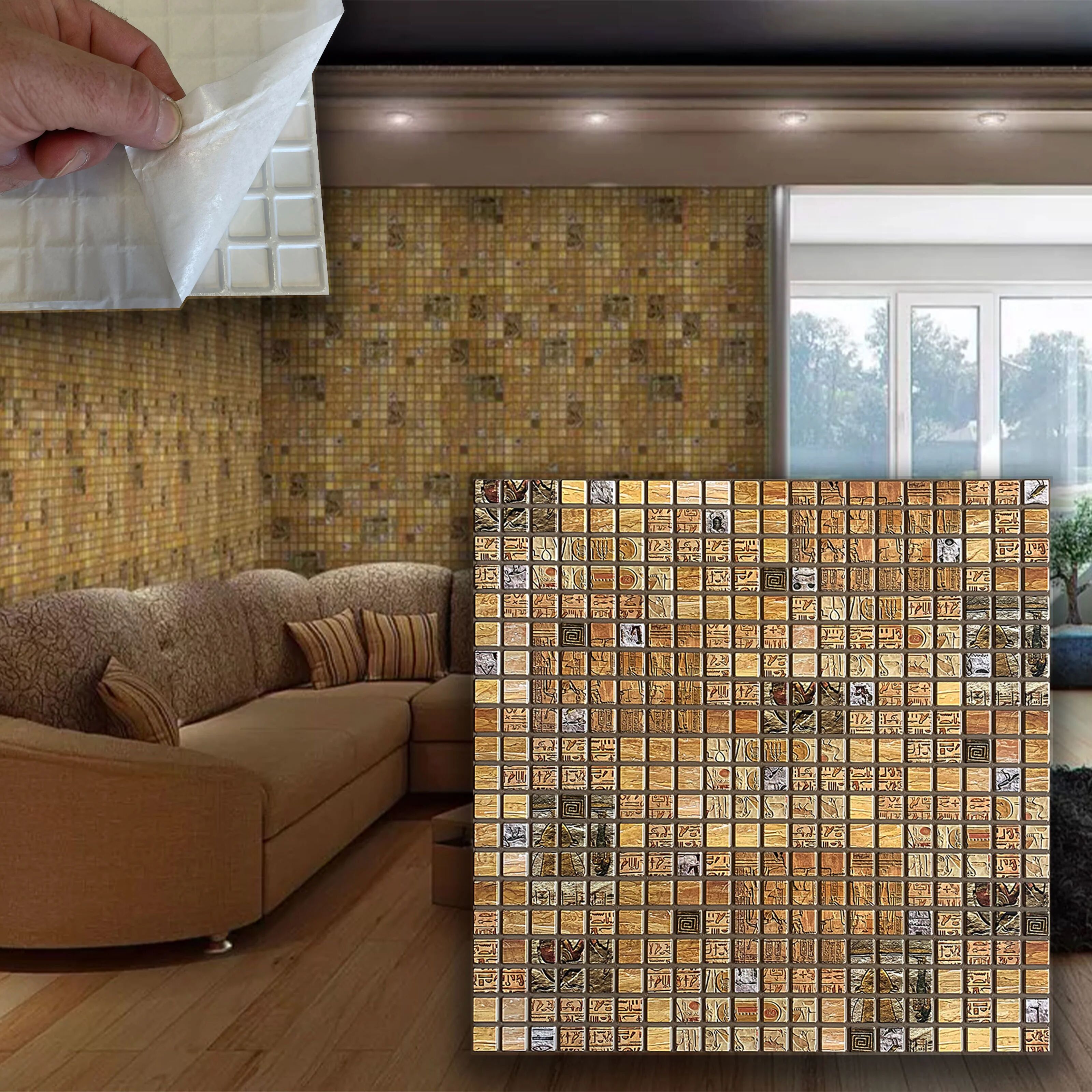 Eternal Parquet Pannelli 3D "AUTOADESIVI" in PVC EGYPT effetto MOSAICO BAGNO DOCCIA Realistici e isolanti.