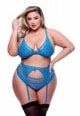 Baci Lingerie Completino 3 Pezzi a Rete e Pizzo Blu Taglie Forti