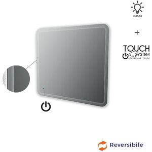 BH Specchio LED touch 90X100 con righe al bordo intarsiate