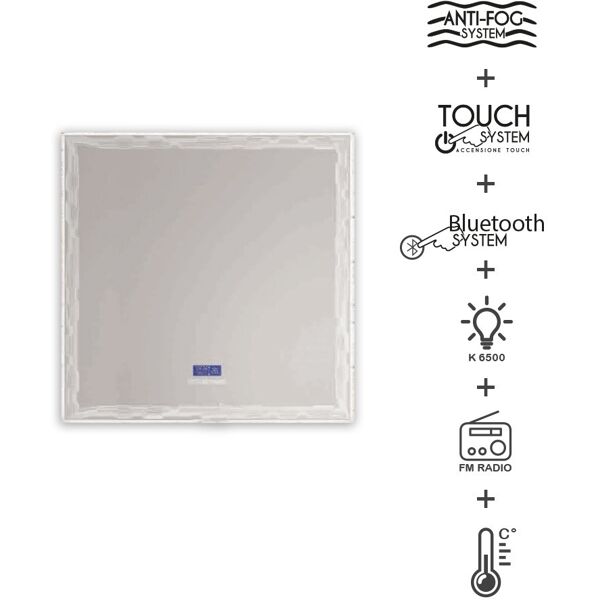 bh specchio 90x75 led touch anti-fog con casse bluetooth orario radio e temperatura