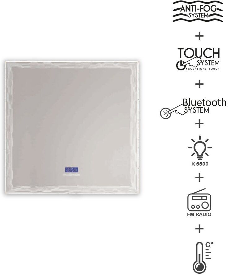 bh specchio 90x75 led touch anti-fog con casse bluetooth orario radio e temperatura