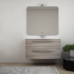 BH Composizione bagno sospesa moderna 100 cm larice con specchio e lavabo ceramica Mod. Berlino