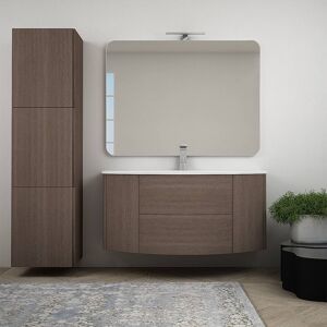 BH Mobile bagno rovere scuro sospeso 120 cm con colonna 170 cm specchio lampada LED e cassettoni soft close