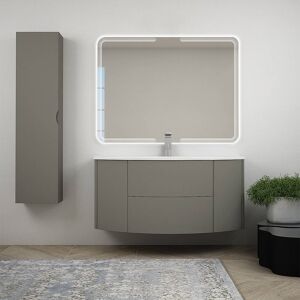 BH Mobile da bagno grigio talpa 120 cm sospeso con specchio retroilluminato cassettoni soft close colonna