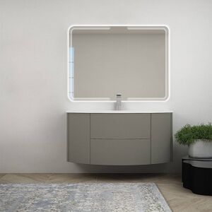 BH Mobile bagno 120 cm grigio talpa sospeso con specchio LED retroilluminato cassettoni soft close